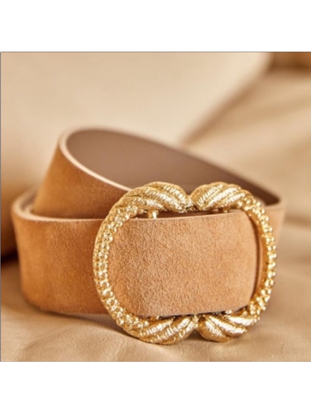 Sezane Artemis Suede-Look Tan Belt with Decorative Rope Buckle